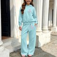 thumbnail image 6 of BXJX Girls Fall Outfit Sets, 2 Piece Fleece‑Lined Long Sleeve Hoodies and Sweatpants Kids Clothing Sets Light Blue Size 9-10 T, 6 of 6
