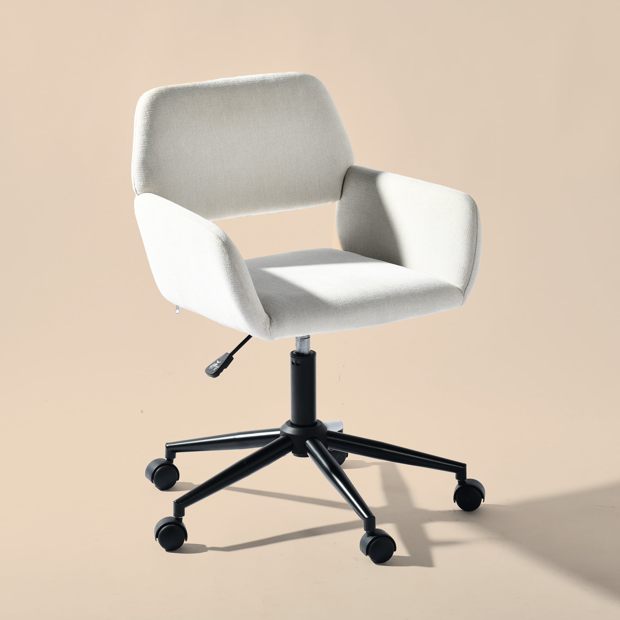 Adjsutable Study Desk Chair, Upholstered Fabric Mid Back Home Office Computer Task Chair with Rolling Caters for Make-up, Vanity, Living Room, Bedroom