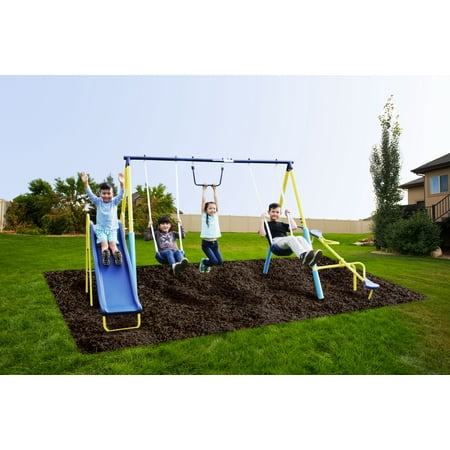 Sportspower Outdoor Super First Metal Swing Set with Trapeze, Teeter-Totter, and 6ft Heavy Duty (Best Backyard Toys For Toddlers)