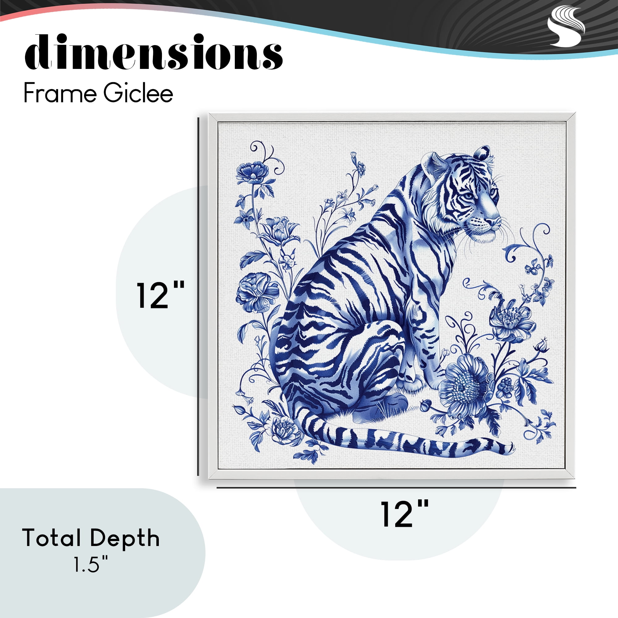 Traditional Ornate Floral Tiger White Framed Giclee Art, design by Lettered and Lined