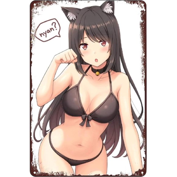 Cute Anime Girl Metal Poster Sexy Bikini Manga Tin Sign Wall Art Decor Plaque for Home Bar Club Bedroom Bathroom Man Cave Otaku 8x12 inch