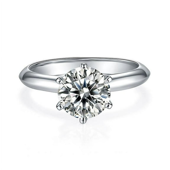 2 Carat Round Cut Moissanite Solitaire Diamond Engagement Ring In 18K White Gold Plating Over Silver