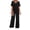 Black, variant on 2 Piece Sets for Women Summer V Neck Short Sleeve Lounge Set Wide Leg Pants Matching Set Airport Travel Outfits