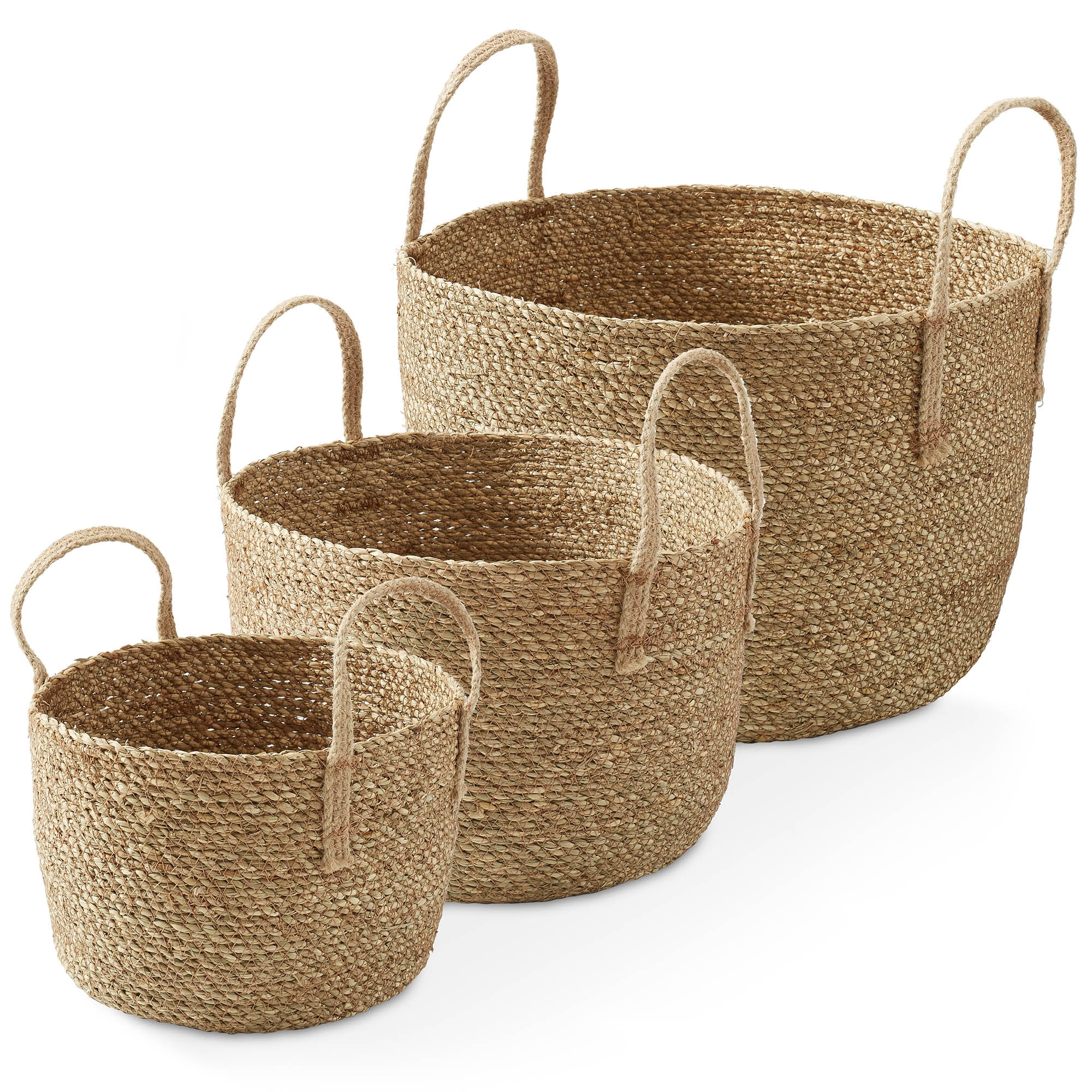 Casafield (Set of 3) Braided Seagrass Basket Planters, Natural Woven Storage Bins for Boho Home Decor, Indoor Plant Pot Covers