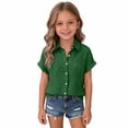 thumbnail image 5 of CPNG Girls Daily Casual Lapel Shirt Solid Color Short Sleeve Comfortable Breathable Loose Lapel Buttoned Shirts(Blackish Green,15-16 Years), 5 of 5