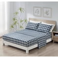 thumbnail image 3 of Chezmoi Collection Chad 4-Piece Plaid Cotton Sheet Set King, Blue Green Light Beige Plaid Printed 100% Cotton Bed Sheets, 3 of 9