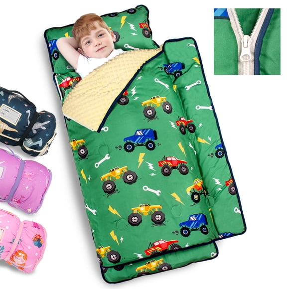 Alfombrilla de siesta PRIMLECT para niños pequeños, extra grande, 140 x 90 cm, con manta tipo camión