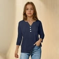 thumbnail image 2 of Ltctricy T Shirts for Girls Children 3/4 Sleeve V Neck Quarter Button Solid Color Tunic Tops Casual Loose Tee Blouses(Navy,10-11 Years), 2 of 5