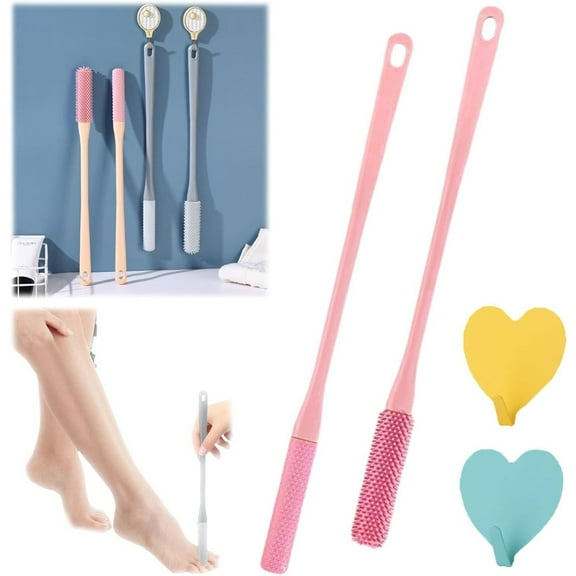 Dual-Pack Extra Long Reach Toe Scrubber, Soft Silicone Bristles & Slip-Resistant Grip Foot Brush for Easy Shower Use and Travel