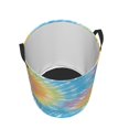 thumbnail image 4 of Circular Hamper Single Layer Laundry Basket Storage Basket Waterproof Single Layer Fabric With Handle Pe Support Strip Turquoise Tie Dye Background Rainbow Colors_3 Medium, 4 of 8
