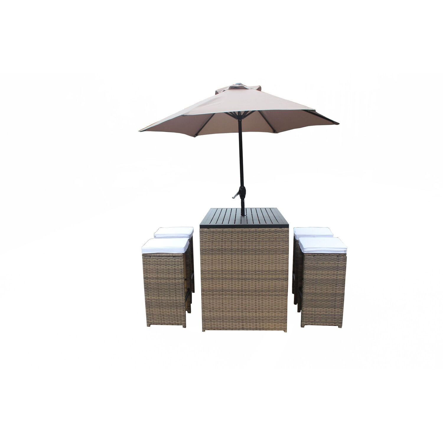 Luxury Living Furniture 6 Piece Wicker Rattan Outdoor Bar Set With Umbrella Com Wicker Rattan Outdoor Bar Set, Outdoor Pub Set With Umbrella