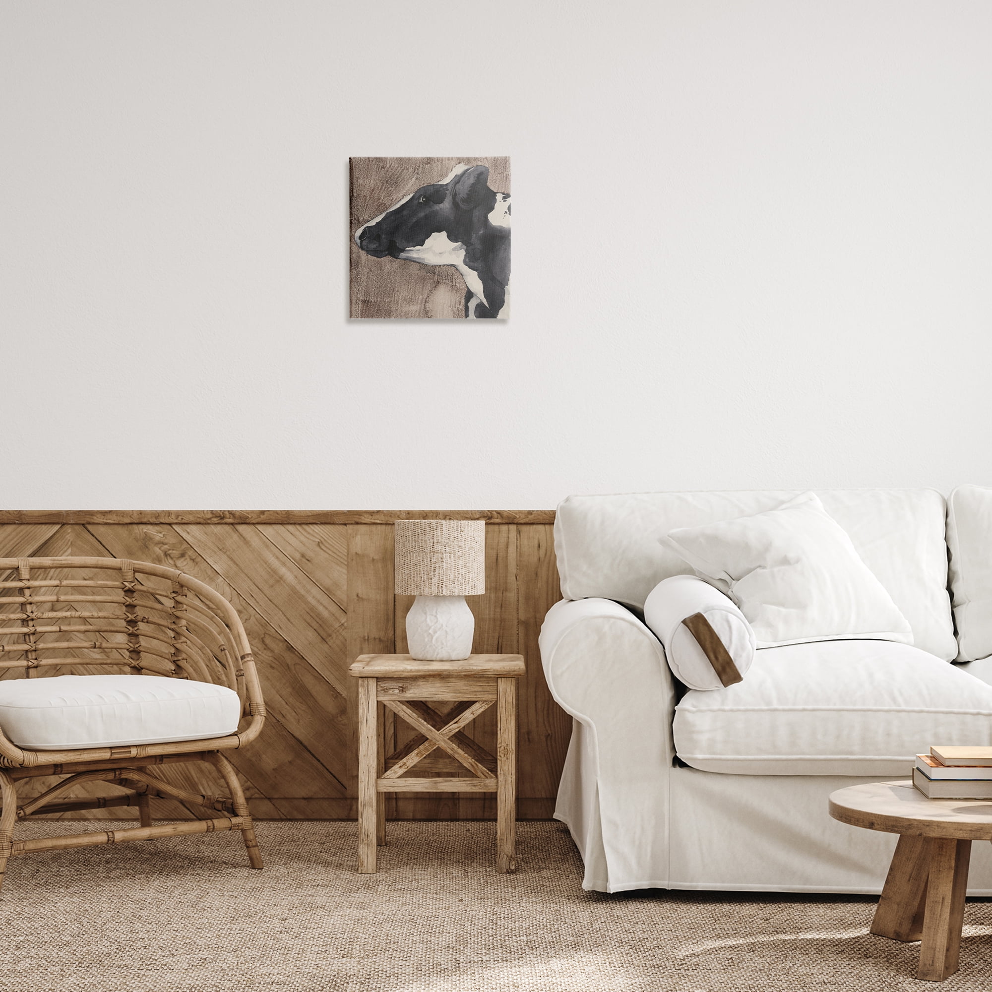 Stupell Industries Rustic Cow Looking Left Animals & Insects Painting Gallery Wrapped Canvas Art Print Wall Art, 17 x 17