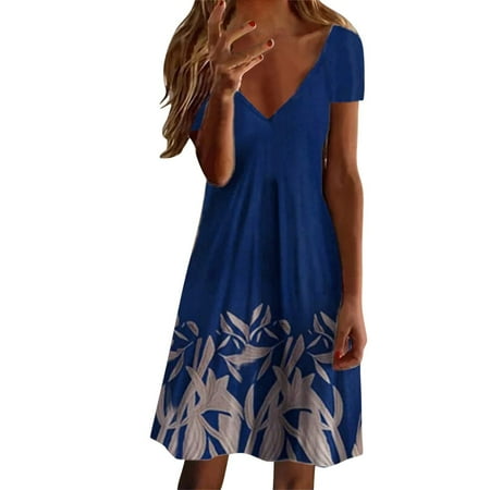 

Bigersell Blazer Dress Women Sundress Casual V Neck Summer Floral Printed Short Sleeve Dress Beach A Line Dress Maternity Photoshoot Dress Women Skater Dresses Style 1020 Dark Blue M