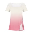 thumbnail image 3 of Raeneomay Split Hem Shirt and Oversized T Shirts Women's Short Sleeved Gradient Printed Neck Button Open Hem T-Shirt Top, 3 of 4