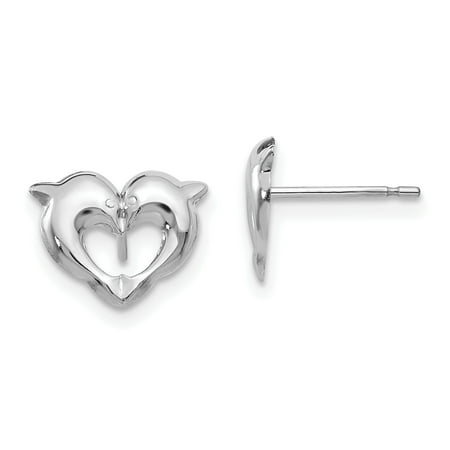 Dolphins Set Earrings - 14k Solid White Gold Madi K Screwback Dolphins Post Earrings