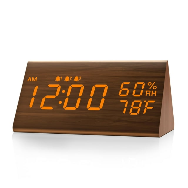 Reloj despertador JALL Digital con indicador LED de hora de madera, color marrón