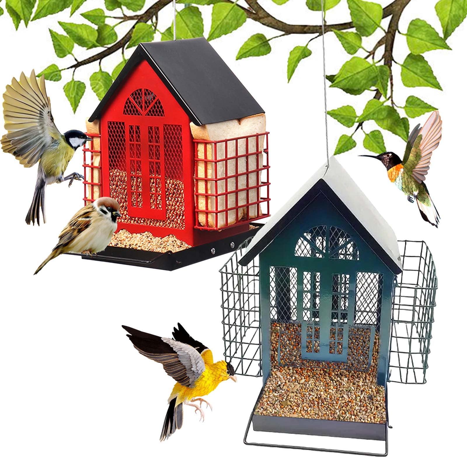 Uutvmp Bird Feeders for Outdoors Hanging, Double Suet Bird Feeder Large Metal Wild Bird Feeder Large Capacity for Outdoor Garden Decoration Yard Attracting Wild Birds