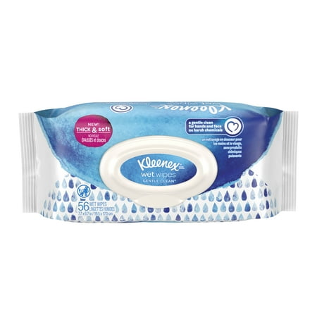 Kleenex Wet Wipes Gentle Clean for Hands and Face, Flip-top Pack, 56 Wipes