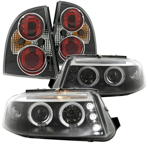 Spec-D Tuning Black LED Halo Projector Headlights   Black Tail Brake Lamps Compatible with 2001-2005 Volkswagen Passat Left   Right Pair Headlamps Assembly