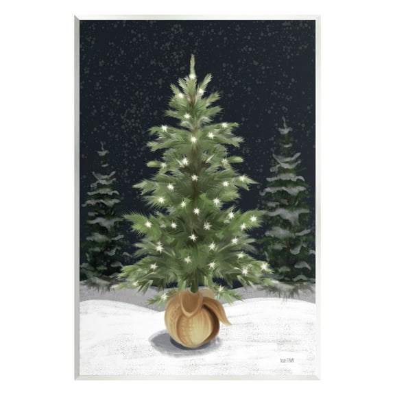 Stupell Industries Christmas Tree Snow Scene Holiday Painting Unframed Art Print Wall Art, 10 x 15