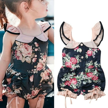 - Toddler Kids Baby Girl Summer Clothes Flower Ruffle Romper Bodysuit Jumpsuit Outfits Sunsuit