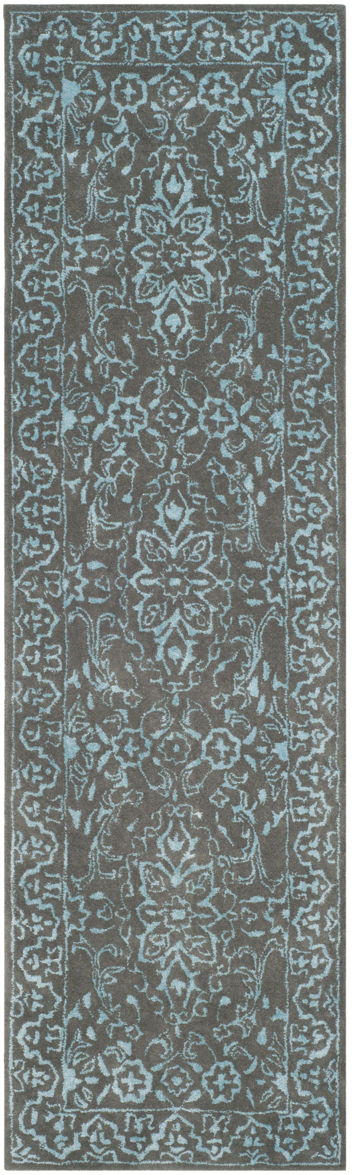 SAFAVIEH Glamour Kalisha Traditional Wool Runner Rug, Blue/Dark Grey, 2'3" x 8'