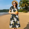 thumbnail image 4 of Rateoe Lilies Flowers Pattern Women’s Short Sleeve Dress – Casual Elegant Summer A-Line Dress for Everyday Wear, 4 of 6