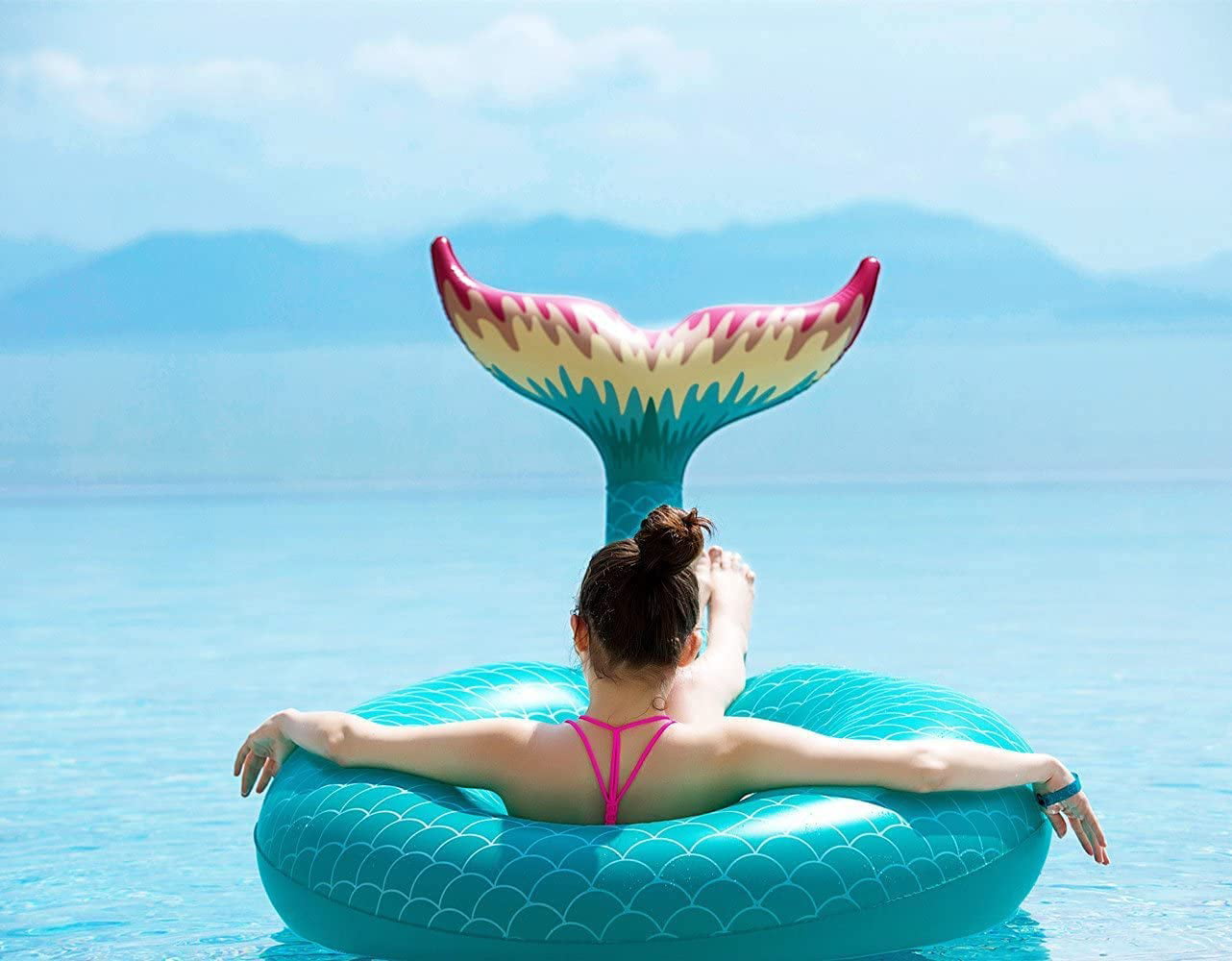 Pink Jasonwell  Inflatable Mermaid Tail Pool Float with Rapid for Adults Kids