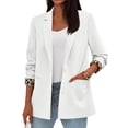 thumbnail image 5 of Women’s Long Sleeve Lapel Blazer with Leopard Print Cuffs Single Breasted Button Closure Classic Fit Jacket for Office or Casual Wear White M, 5 of 5