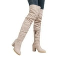 thumbnail image 3 of Xiaoxatg Fashion Women's Knee High Boots Stylish Thick High Heels Pleated Suede Long Footwear for Women 6.5 Beige, 3 of 7