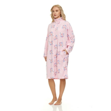 

4032 Fleece Womens Nightgown Sleepwear Pajamas Woman Long Sleeve Sleep Dress Nightshirt Pink 1X