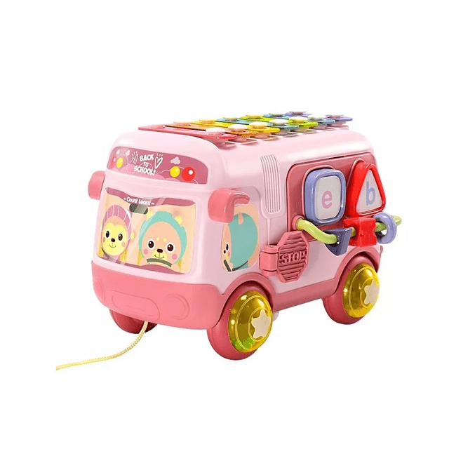 Autobus Rompecabezas Xilofono Juguete Interactivo Para Bebe, Rosa