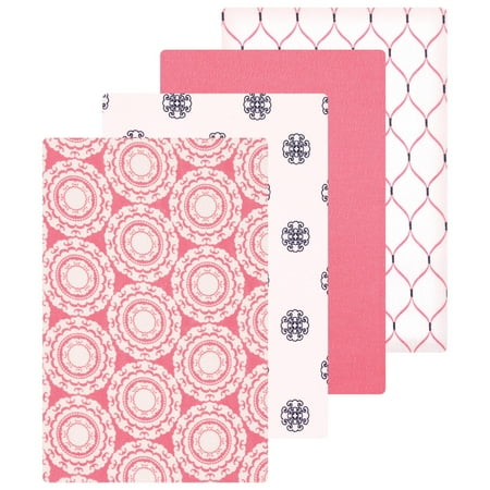 Luvable Friends Hudson Baby Flannel Receiving Blankets 4pk, Pink Medallion