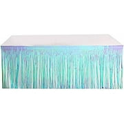 x 9 Feet Iridescent Blue Metallic Fringe Table Skirt Wedding Party Event Reception Home Decorations Catering