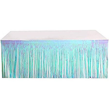 x 9 Feet Iridescent Blue Metallic Fringe Table Skirt Wedding Party Event Reception Home Decorations Catering