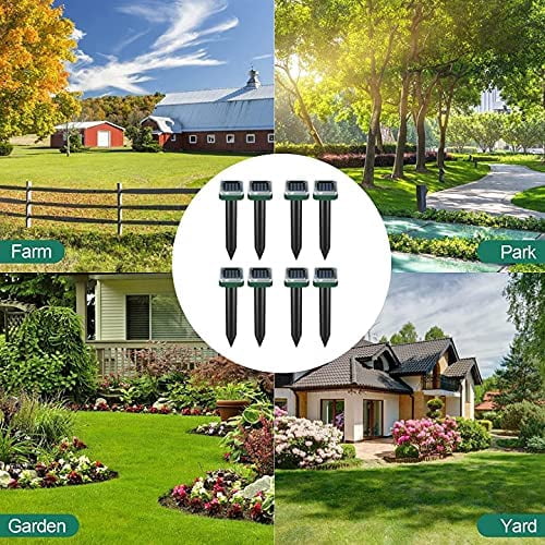 MODANU 8 Pack Ultrasonic Solar Animal Repellent | Humane Solar Remover Pest Control Spikes for Groundhog, Gopher, Vole, Mole, Snake, Chipmunk, Racoon, Squirrel, Mice & Other Burrowing Rodents