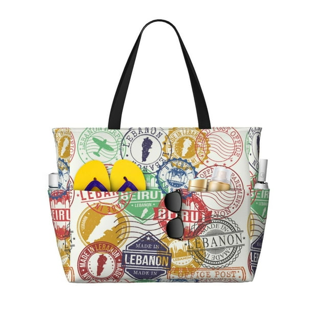 Fotbe Travel Stamp Bolsa de Viaje para Playa - Resistente al Agua, Bolsa Tote de Gran Capacidad y Ligera con 7 Bolsillos para Mujeres y Hombres
