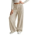 thumbnail image 2 of Corduroy Pants Girls Baggy Button High Waisted Wide Leg Lounge Pants Fall Casual Work Trousers with Pockets Beige L, 2 of 6