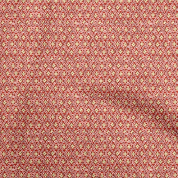 oneOone Polyester Spandex Red Fabric Asian Block Tile Dress Material Fabric Print Fabric By The Yard 56 Inch Wide