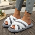 thumbnail image 2 of ZVNAΖH Women's Winter Thick Sole Plush Slippers Warm Fluffy Crisscross Strap Indoor Outdoor House Shoes, 2 of 9