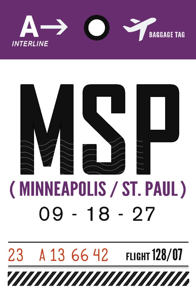 Minneapolis, Minnesota, MSP, Luggage Tag (16x24 Giclee Gallery Art Print, Vivid Textured Wall