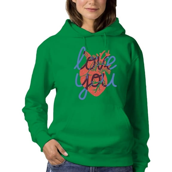Realistic Heart Love You Hoodie Women -Image by Shutterstock, Female Large