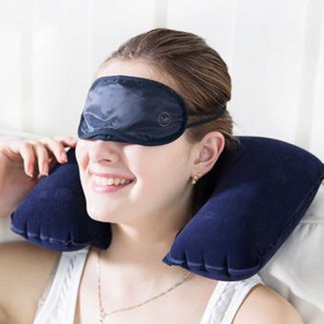 Cojín inflable portátil en forma de U Ehuebsd para el cuello color azul marino