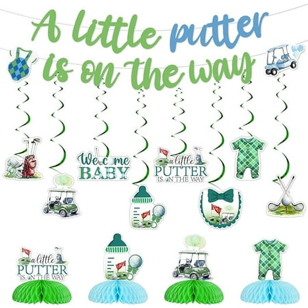 Golf Baby Shower Decor A Little Putter is On the Way Banner Garlands Golf Centerpieces for Table Cart Ball Hanging Swirls Par-Tee Time Baby Shower Supplies for Sports Newborn Party