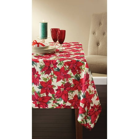Holiday Time 52" x 70" Traditional Poinsettia Tablecloth