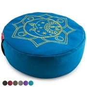 Peace Yoga Zafu Meditation Yoga Buckwheat Filled Cotton Bolster Pillow Cushion with Premium Designs - Sun Blue 16 x 16 Inch