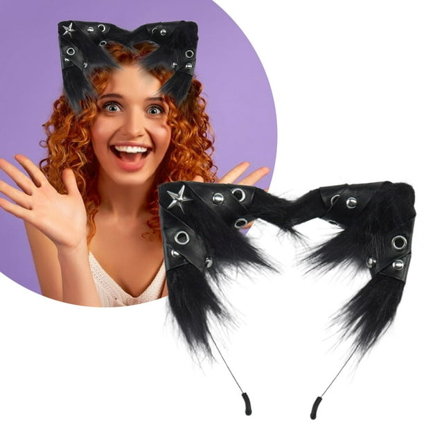 Diadema de cuero con orejas de gato y diseño punk para cosplay de Halloween y fiestas temáticas