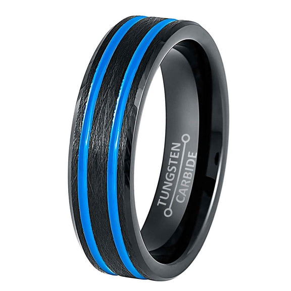 Jewelry Avalanche Black & Blue Tungsten Carbide Weding Band, Unisex Engagement Ring, Comfort Fit 8MM