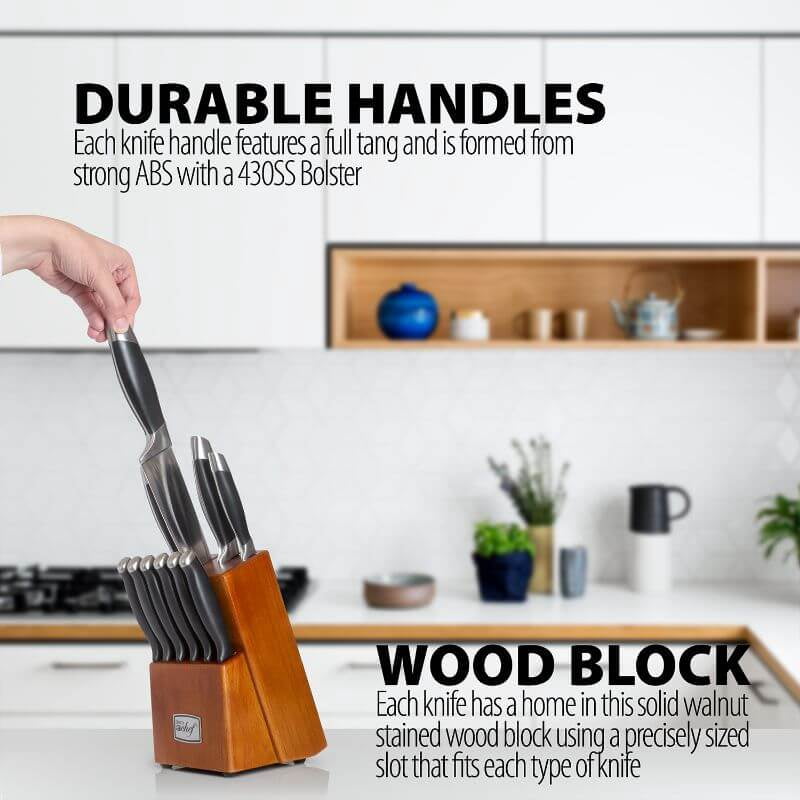 Deco Chef Gourmet 12 Piece Knife Set with Storage Block w/ Deco Chef Cut Resistant Gloves