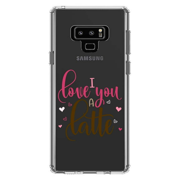 DistinctInk Clear Shockproof Hybrid Case for Samsung Galaxy Note 9 - TPU Bumper Acrylic Back Tempered Glass Screen Protector - I Love You A Latte